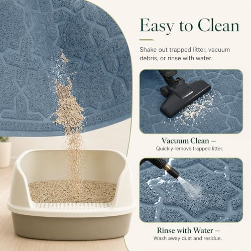 Yimobra Cat Litter Mat, Waterproof Litter Trapping Mat, 24x20, Tea Blue