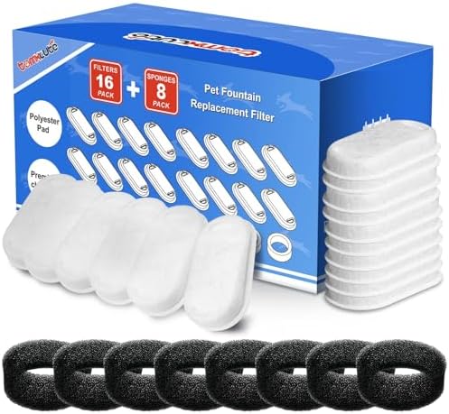 Official Tomxcute Cat Water Fountain Replacement Filters (16+8 Pack)