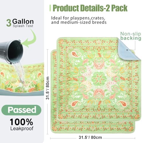 Washable Dog Pee Pads 2-Pack, 31.5" x 31.5" Reusable Puppy Training Pads with Non-Slip Backing, 4-Layer Super Absorbent Whelping Mat for Playpens, Furniture & Crate