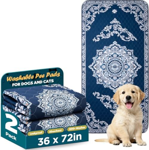 Washable Pee Pads for Dogs 36" x 72" - 2 Pack, Navy Blue, Stylish Reusable Puppy Training Pads - 100% Waterproof & Leak-Proof & Non-Slip, Potty Pads for Whelping, Crate, Floor