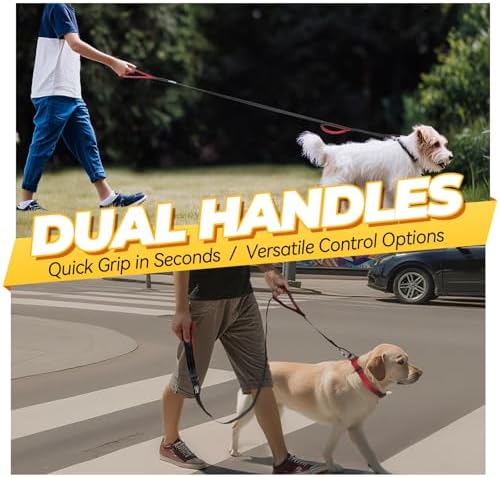 VIVAGLORY Double Handle Dog Leash Twingrip, 6ft x 1/2in, Black-Carabiner