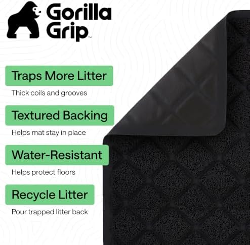 GORILLA GRIP Cat Litter Box Mat, Coiled Mesh Trapping Mats, 24x17 Black