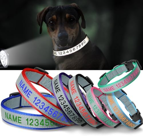 Personalized Reflective Dog Collar Custom Embroidered Name and Number, XL