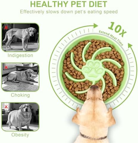 Ceramic Slow Feeder Dog Bowl, 3 Cup Dog Food or 25oz Water, Slow Eating Bowl for Middle Breed, Maze Puzzle Feeder for Fast Eaters, Anti-Choking Stop Bloat, Non-Slip BPA Free (Green)