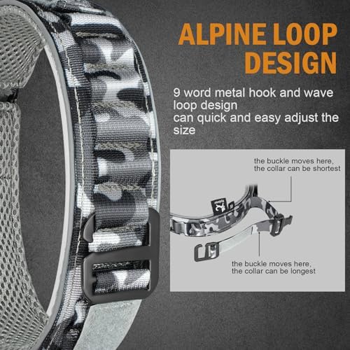 HYDEME Tactical Dog Collar, Alpine Loop Adjustable Military Training Nylon Dog Collars with Handle and Reflective for Small Medium Large Dogs, with Airtags Protective Case & Patches.(XL,Camo)