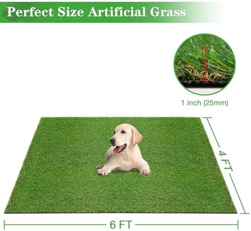 GLOBREEN Extra Large Artificial Grass Pee Pads for Dogs Potty Training, 4FT X 6FT Fake Turf Outdoor Rugs for Pets Patio Balcony, with Drainage Hole