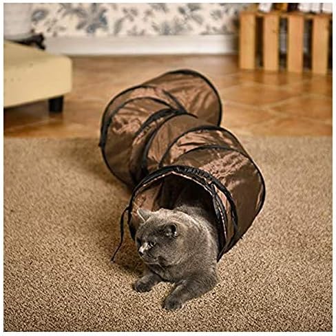 Andiker Cat Tunnel, S-Shape Cat Tube Collapsible Kitten Play Toy with 2 Side Holes for Kitten Exercising Hiding Training and Running Cats Toy for Indoor Cats(Brown)