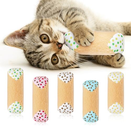 MALLMALL6 Catnip Toys for Cat - 5Pcs Cannoli Crinkle Paper Sound Catmint Toy Gift for Indoor Kitten, Teething Chew Kick Interactive Kitty Supplies, Soft Italian Dessert Pet Present for Kitten Lover