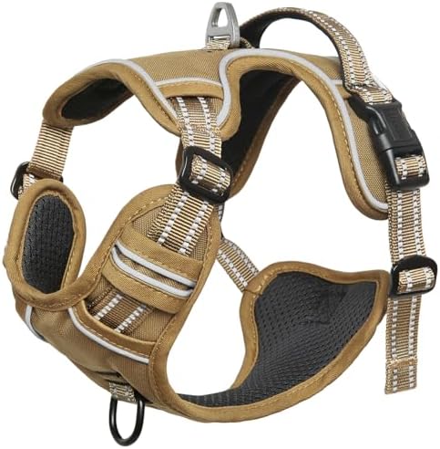 HEELE Dog Harness, Dog Harness for Small Medium Large Dogs No Pull Adjustable Padded Reflective Harness with Handle for Walking Training, Brown, M