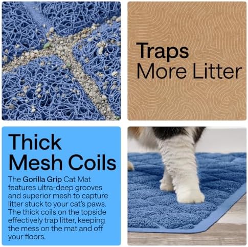 GORILLA GRIP Cat Litter Box Mat, Coiled Mesh Trapping Mats, 24x17 Navy