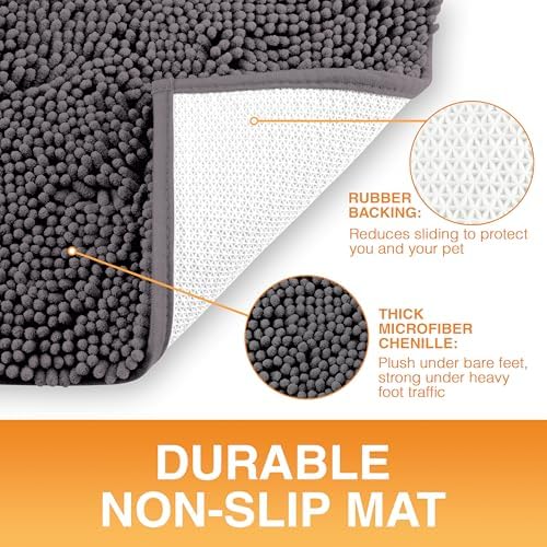 Neater Pets Muddy Paws Dog Door Mat 36” x 24” – Super Absorbent & Quick-Dry Chenille Doormat for Trapping Dirt, Water, Mud - Non-Slip, Machine Washable Pet Rugs for Entryway, Indoor Mud Mats, Charcoal