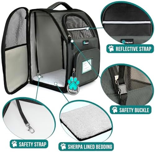 PetAmi Dog Backpack Carrier for Small Large Cat, Pet, Puppy, Ventilated Pet Hiking Backpack Travel Bag, Airline Approved Cat Backpack Carrier, Camping Biking Dog Bag Up to 18lbs Pet, Dark Grey