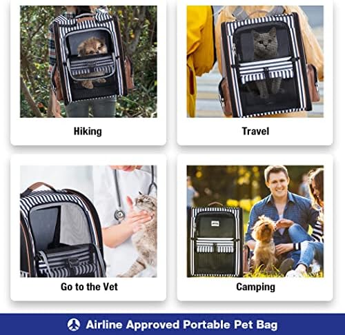 Large Cat Backpack Carrier Expandable Pet Carrier Backpack for Small Dogs Medium Cats Fit Up to 18 Lbs, Dog Carrier Backpack,Puppy Backpack Carrier, Striped
