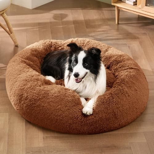 Bedsure Calming Dog Beds Large Sized Dog Donut Washable Pet Bed,36in Copper