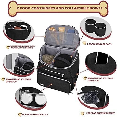 BAGLHER丨Dog Travel Bag Backpack, Airline Approved Pet Supplies Backpack, Dog Travel Bag with 2 Silicone Collapsible Bowls and 2 Food Baskets, Black