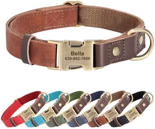 Personalized PU Leather Dog Collars,Quick Release Buckle,Brown,S