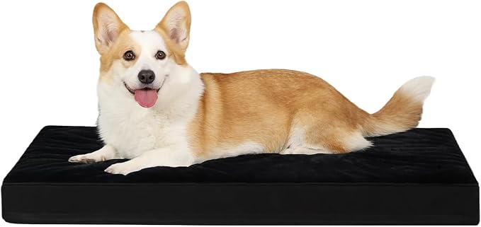 KSIIA Orthopedic Dog Bed for Large Dogs with Waterproof Lining, Black,35x22 | Deluxe Soft Plush Dog Crate Bed, Washable Pet Mat with Removable Cover & Egg Crate Foam for Large Dogs Sleeping & Relaxing