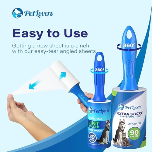 PetLovers Extra Sticky Lint Rollers Ultra Value Set 1110 Sheets, 9 Refills and 4 Travel Size Mini Rollers for Pet Hair, Dog and Cat Lint Removers