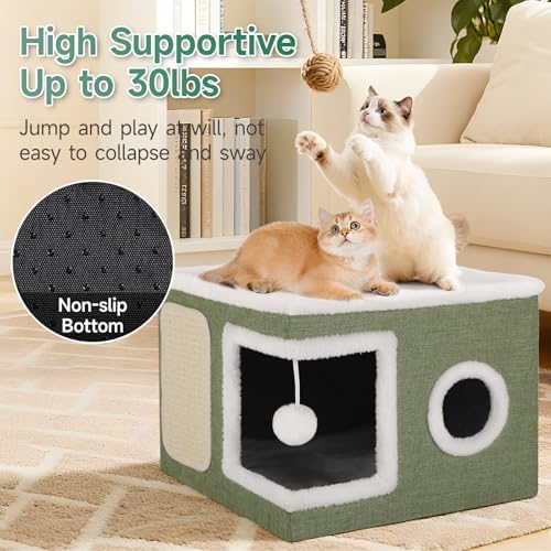 Shikha Cat House Bed for Indoor Cats with Fluffy Ball and Scratch Pad Green
