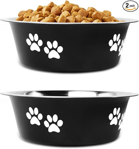YUDANSI Dog Bowls 2 Pack Small Medium Dogs Feeding Food Water Bowl with Non-Slip Silicone Sole, Stainless Steel Dog Dishes Elevated Raised Pet Feeder(Black, M(3.6 Cups)