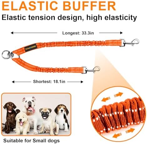 MingXpet 2 Dog Leash, Dog Leash for 2 Dogs, 360° Swivel No Tangle Double Walking Training Leashes for Large Dogs that Pull, Comfortable Shock Absorbing Reflective Bungee, Orange