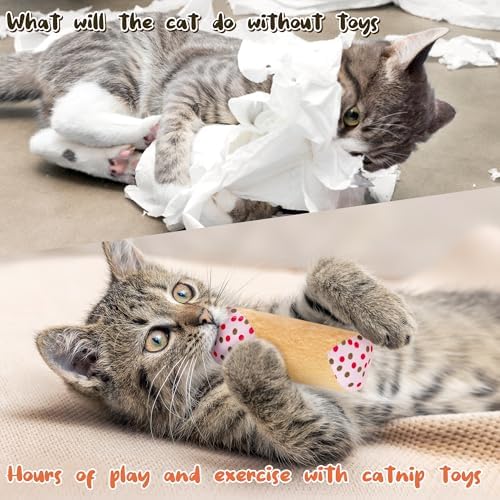 MALLMALL6 Catnip Toys for Cat - 5Pcs Cannoli Crinkle Paper Sound Catmint Toy Gift for Indoor Kitten, Teething Chew Kick Interactive Kitty Supplies, Soft Italian Dessert Pet Present for Kitten Lover