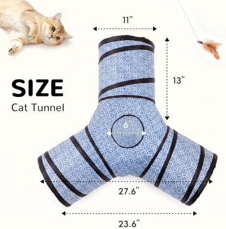 Tempcore 3 Way Collapsible Cat Tunnel for Indoor Cats, Pet Tunnel Bored Toys with Peek Hole & Ball for Puppy, Kitty, Kitten, Rabbit