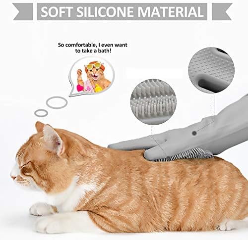 Pet-Grooming-Gloves for Bathing & Hair-Removal, Dog and Cat Brush Bath-Scrubber Glove, Pets Silicone Scrubbing Gloves for Shedding (Gray)
