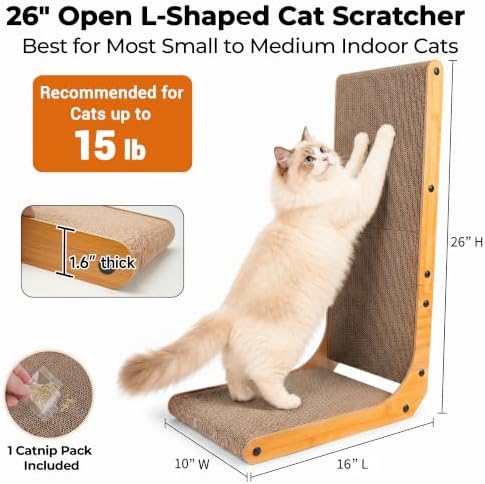 PatiencET L Shape Cat Scratcher, 26 Inch Cardboard Scratch Pad