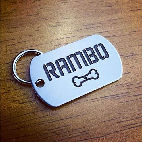 DEEP Custom Stainless Steel Pet ID Tags Front and Back Engraved Dog Tags Personalized for Dogs and Cats (Military Dog TAG 7/8" x1-1/2)