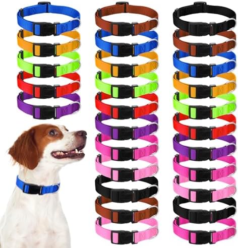 27 Pcs Dog Collars Bulk Adjustable Nylon Puppy Collars for Small Puppies with Quick Release Buckle - 9 Vibrant Colors Pet Collar for Daily Use and Training (Medium Size)
