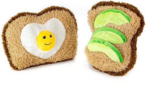 Giftable World Pet Plush Pet Toy Fruits, Cupcakes, Ice Creams, Mug with Squeaker Dog Chew Toy (Avocado, Toast)