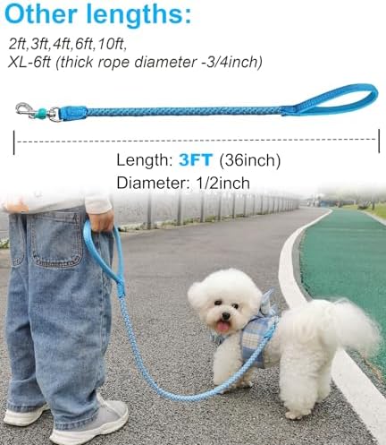 Reflective Dog Leash 2/3/4/6/10ft Braided 1/2" Strong Nylon Rope