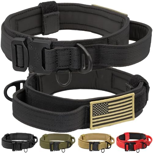 Advanced Tactical Dog Collar with Handle - Heavy Duty, Lightweight Metal Hardware and Soft Neoprene Padding - Military Collar for Medium, Large and X-Large Dogs