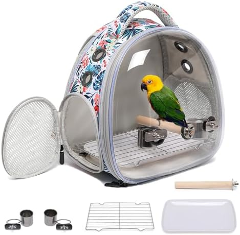 Portable Travel pet Backpack Carrier Hamster Bag Guinea Pig Bird Small Dog cat Turtle Carrier Rabbit Cage Squirrel Bearded Dragon Breathable Hangbag (Hua+Accessories)