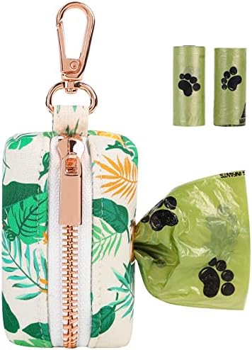ARING PET Dog Waste Bag Dispenser, Cotton Doggy Poop Bags Holders Attach to Any Leashes, Portable Washable Leaf Pattern Pet Waste Pouch Dispenser with Metal Zipper