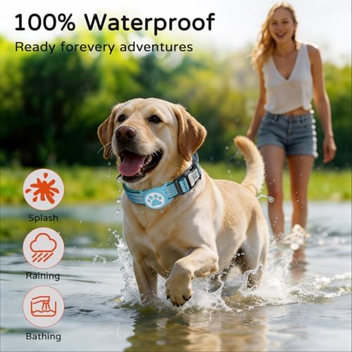 Waterproof AirTag Dog Collar with QR Code Dog Tag, Blue02 S