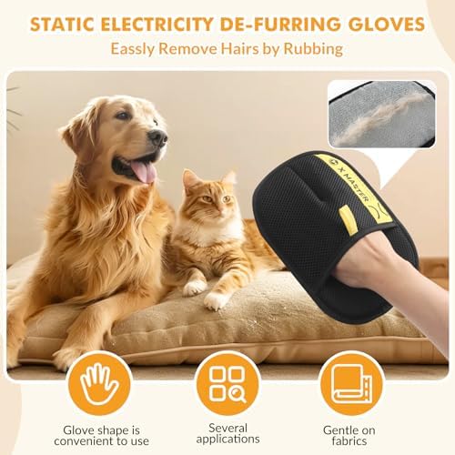 Wortade 3pcs Pet Hair Removal Glove for Dog & Cat, Electrostatic Reusable