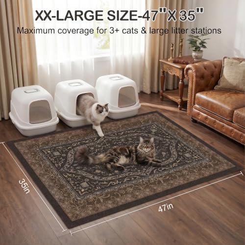 Glittme Cat Litter Mat, 47"x35" Non-Slip Washable Trapping Mat for Cats