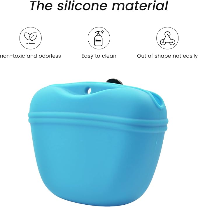 AUDWUD Silicone Dog Treat Pouch with Clicker Magnetic Closure Secure Clip | Upgraded clip keeps your treat pouch secure during training.Magnetic closure allows fast one hand access.Includes dog click