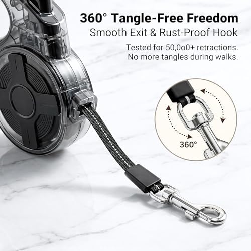Retractable Dog Leash for Small Dogs, 13ft Reflective Retractable Leash with 360° Tangle-Free Design, Heavy Duty Nylon Tape Lead for Small to Medium Pets up to 50 lbs One-Handed Brake & Lock