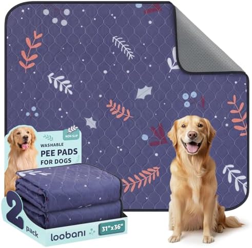 LOOBANI Washable Pee Pads for Dogs: 2 Pack Reusable Puppy Training Pads 31" x 36", Waterproof Dog Pee Pads Non-Slip, Absorbent Dog Whelping Pad for Playpen, Crate, Floor, Sofa, Purple