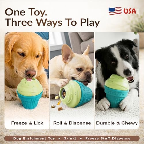 KADTC L, 3-in-1, Frozen Treat Dog Toy, Kibble Dispenser & Chew & Lick Ball