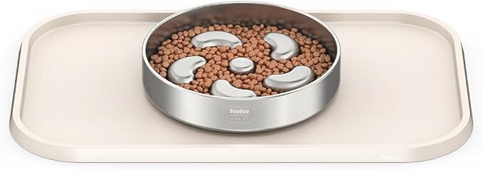 Pet Feeding Mat [Warped Resistant Raised Edge], Water-Proof Silicone Placement for Food Water Bowls, Anti-Slip Base Protect Floor, BPA-Free&Dishwasher-Safe [18.5x11.5inch Small, Sand White]