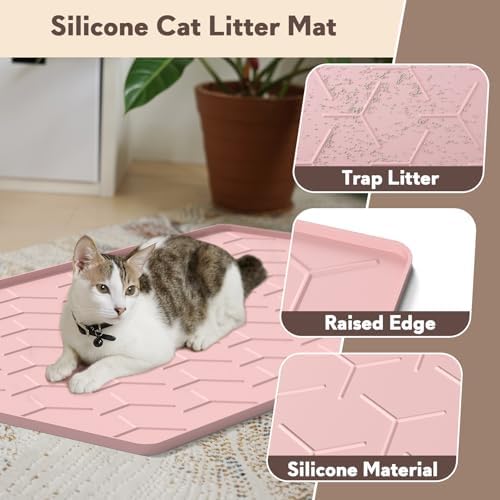 Garoopion Silicone Cat Litter Mat 34×22 inch, Easy to Clean, Pink