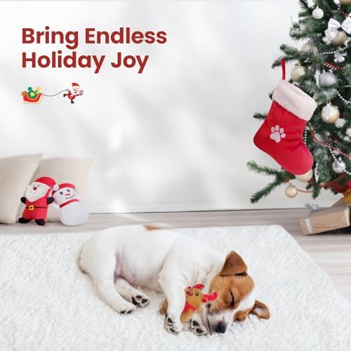 HGB Christmas Dog Toys, 4 Pack Plush Squeaky Dog Toys for Small Medium Breed with Dog Stocking to Keep Them Busy & Daily Companionship