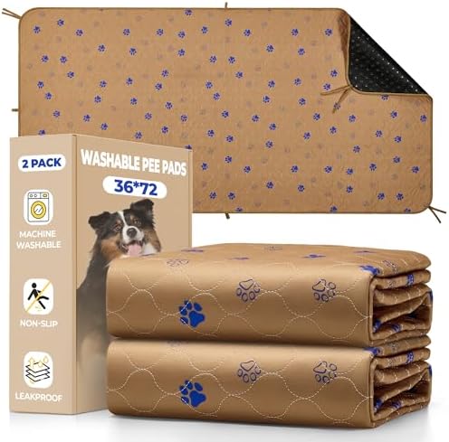 Fostanfly Washable Pee Pads for Dogs, Leak-Proof, 36"x72"-2 Pack, Brown