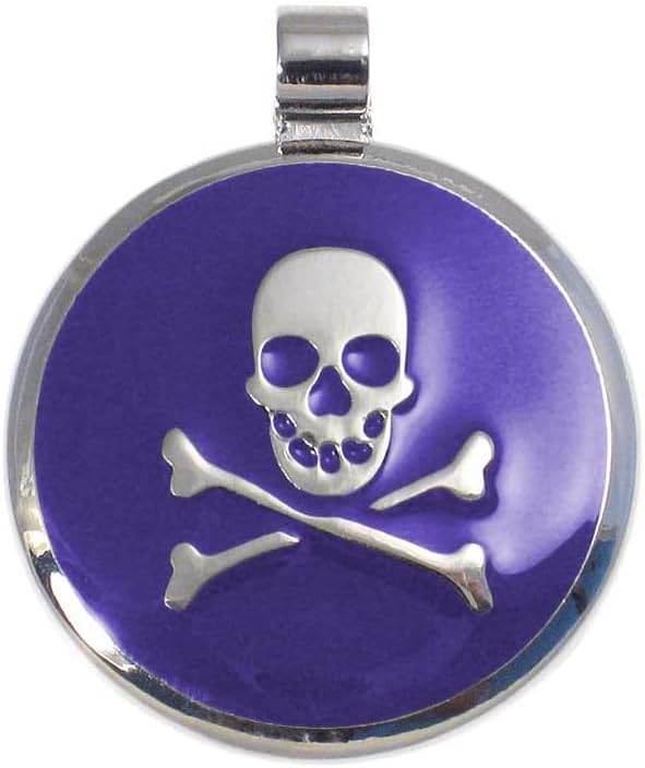 LuckyPet Pet ID Tag - Skull & Crossbones Jewelry Tag - Dog Tags & Cat Tags - Custom Engraved on Back Side - Size: Small, Color: Purple