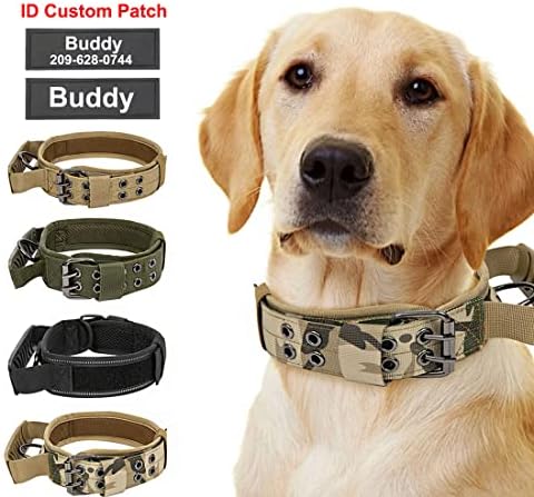 Personalized Tactical Dog Collar Handle with Name Phone Number Tags, Custom Military Pet Collars for Medium Large Breeds