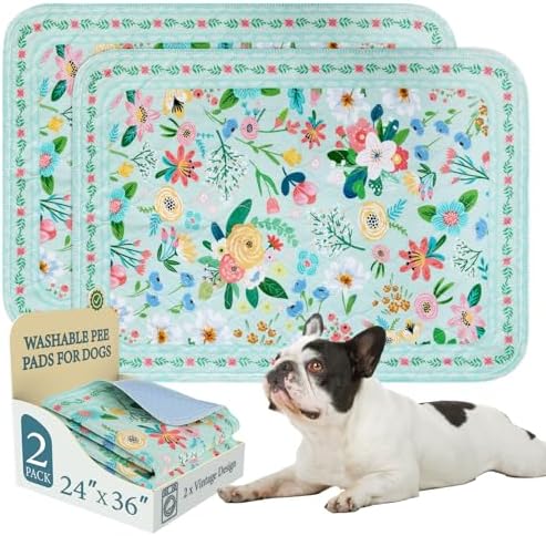 Homimp Washable Pee Pads for Dogs,2 Pack Spring Floral Reusable Puppy Pads Waterproof,Absorbent and Leakproof Dog Pee Pads,Non Slip Puppy Training Pads,Pet Mat for Floor,Crate,Teal 24"x36"